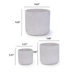 Handmade White Ceramic Planter Set of 3 (5.51" to 9.65"), Indoor & Outdoor Flower Pots for Succulents, Herbs by Window, Couchside - Breathable Textured Clay