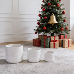 Handmade White Ceramic Planter Set of 3 (5.51" to 9.65"), Indoor & Outdoor Flower Pots for Succulents, Herbs by Window, Couchside - Breathable Textured Clay