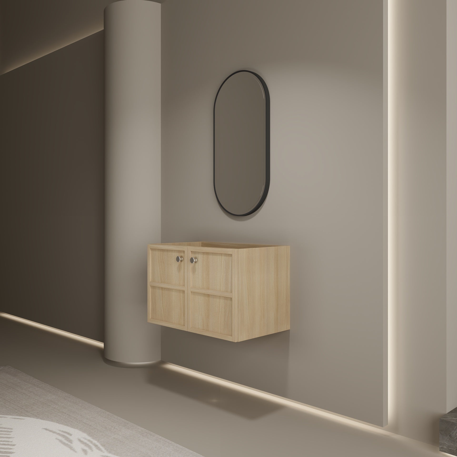 30" Wall-Mounted Bathroom Vanity, 2-Soft Closing Door, Oak, Plywood (Excluding Sink)