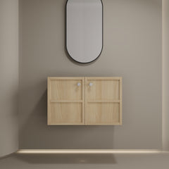 30" Wall-Mounted Bathroom Vanity, 2-Soft Closing Door, Oak, Plywood (Excluding Sink)