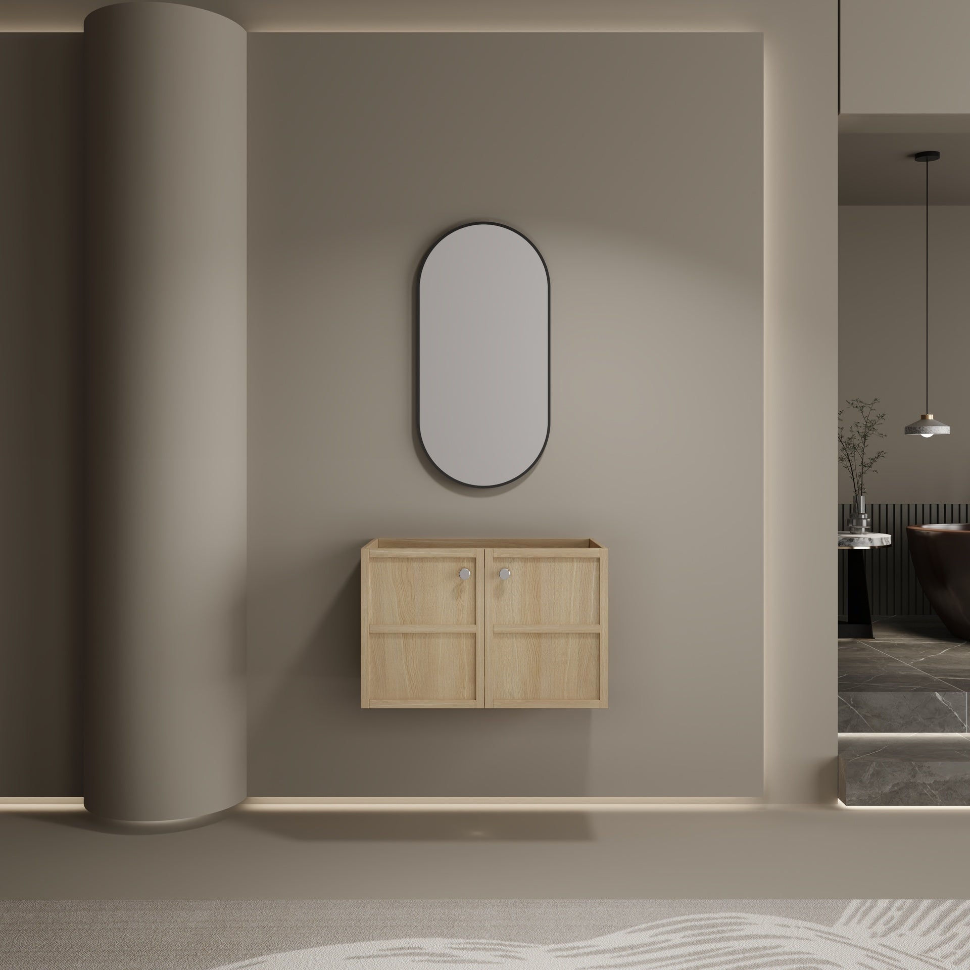 30" Wall-Mounted Bathroom Vanity, 2-Soft Closing Door, Oak, Plywood (Excluding Sink)