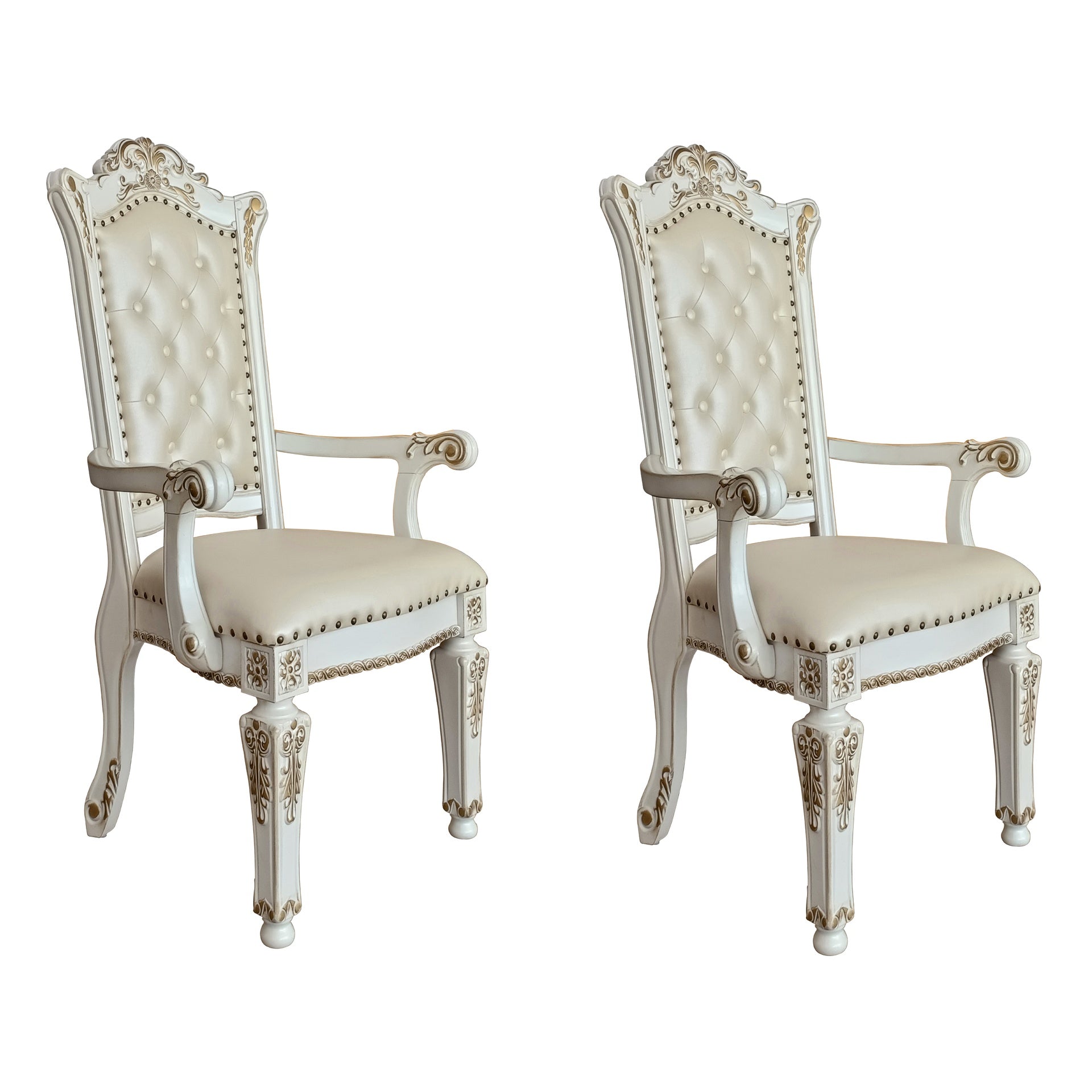 Beige and Antique Pearl Tufted Back Arm Chairs (Set of 2)