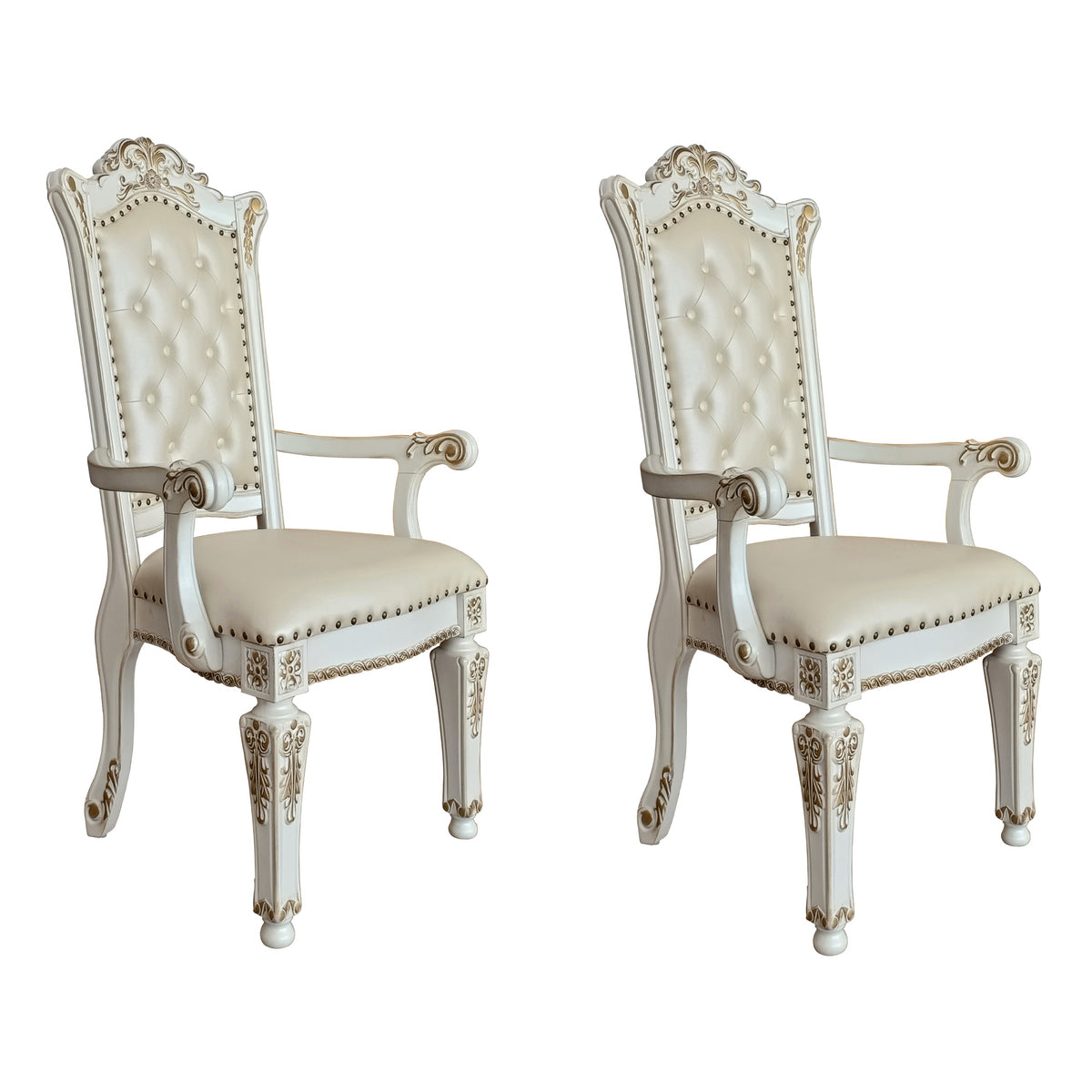 Beige and Antique Pearl Tufted Back Arm Chairs (Set of 2)