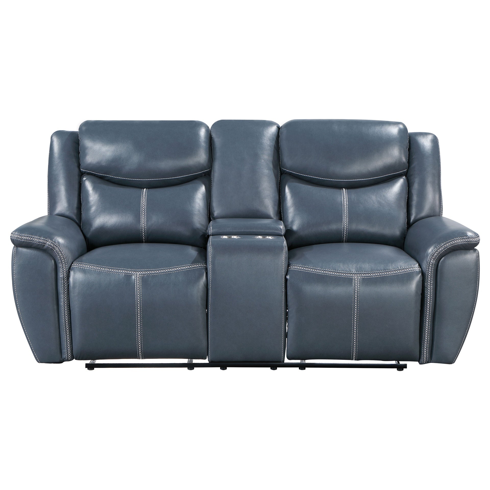 Stanwicke Blue Motion Reclining Loveseat with Console
