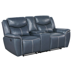 Stanwicke Blue Motion Reclining Loveseat with Console