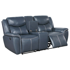 Stanwicke Blue Motion Reclining Loveseat with Console