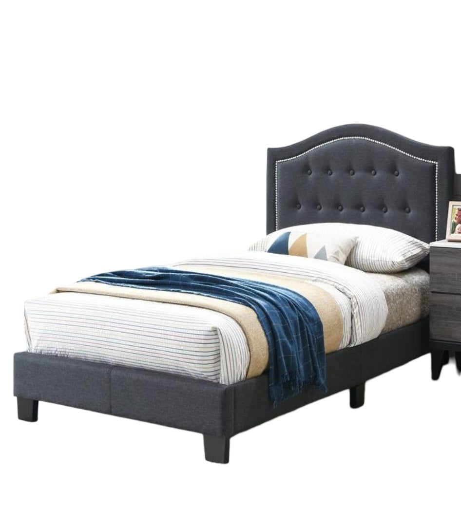 1pc Twin Bed Button Tufted Headboard Middle Support Legs Charcoal Finish Bedroom Furniture