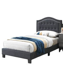 1pc Twin Bed Button Tufted Headboard Middle Support Legs Charcoal Finish Bedroom Furniture