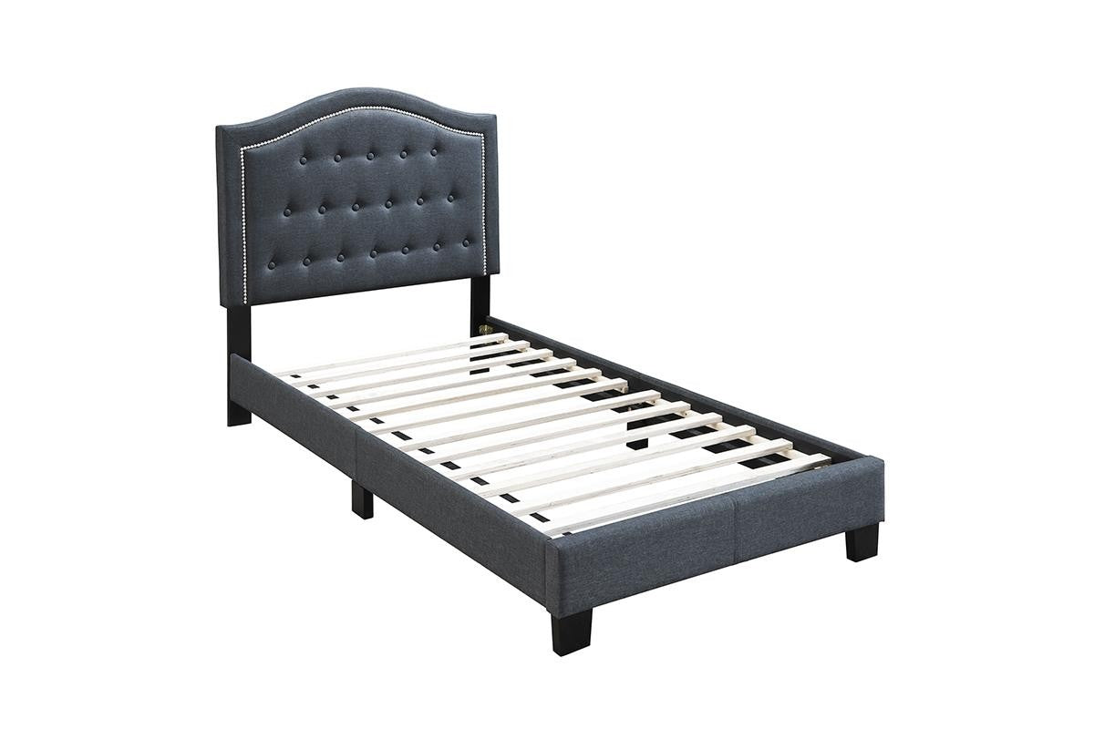 1pc Twin Bed Button Tufted Headboard Middle Support Legs Charcoal Finish Bedroom Furniture