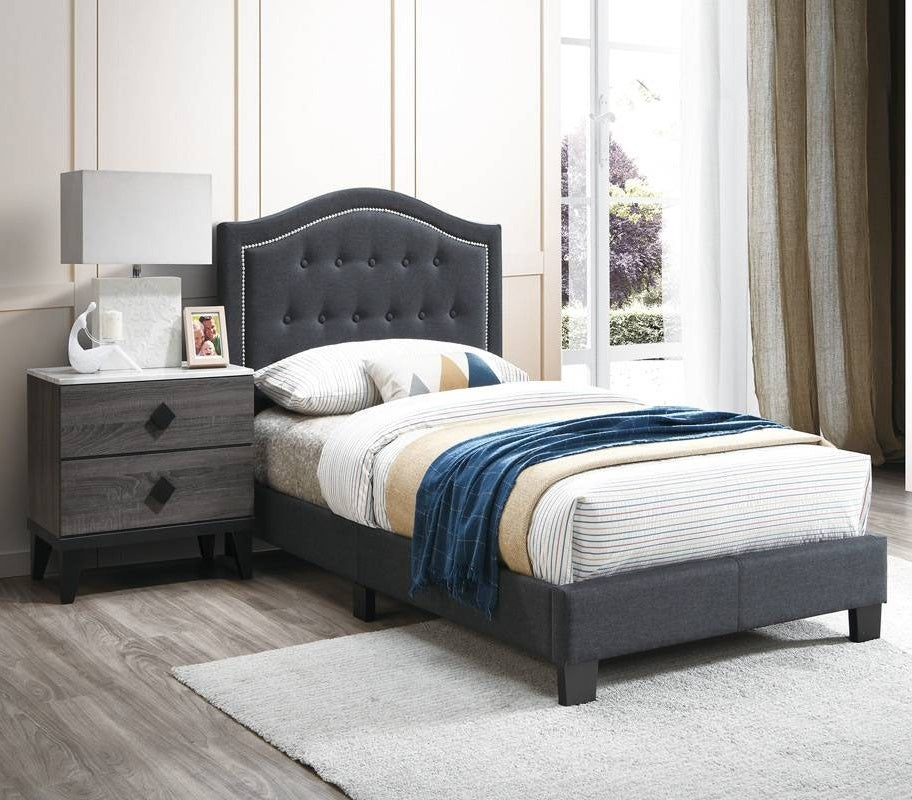 1pc Twin Bed Button Tufted Headboard Middle Support Legs Charcoal Finish Bedroom Furniture
