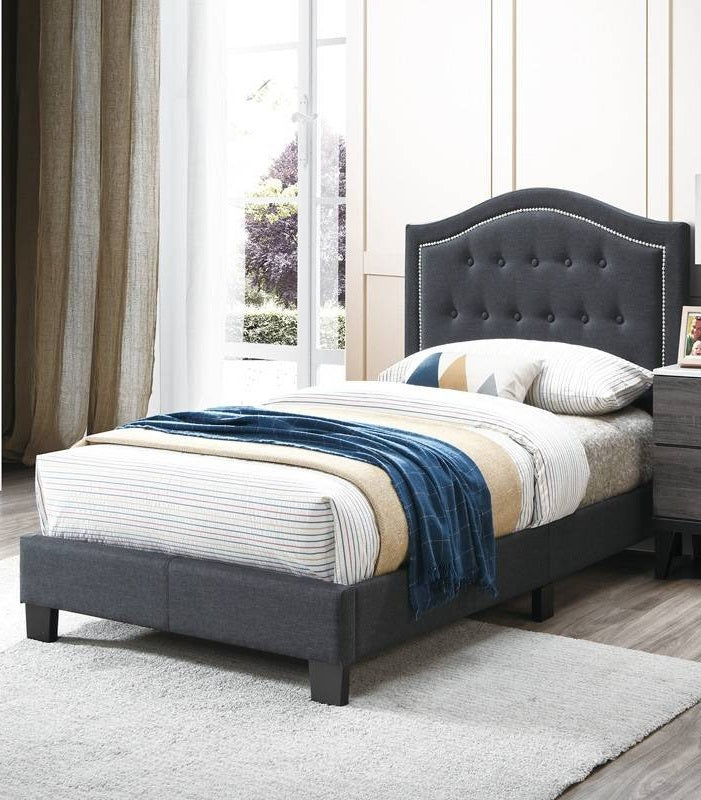 1pc Twin Bed Button Tufted Headboard Middle Support Legs Charcoal Finish Bedroom Furniture