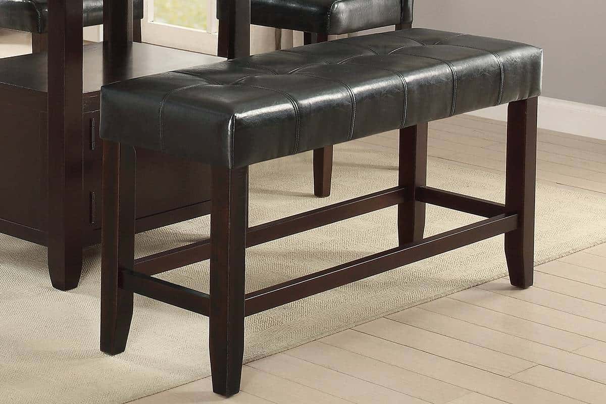 Counter Height 1pc Bench Dining Room Black Faux Leather Cushion Tufted Seat Wooden Base Comfort Seat Kitchen Dining