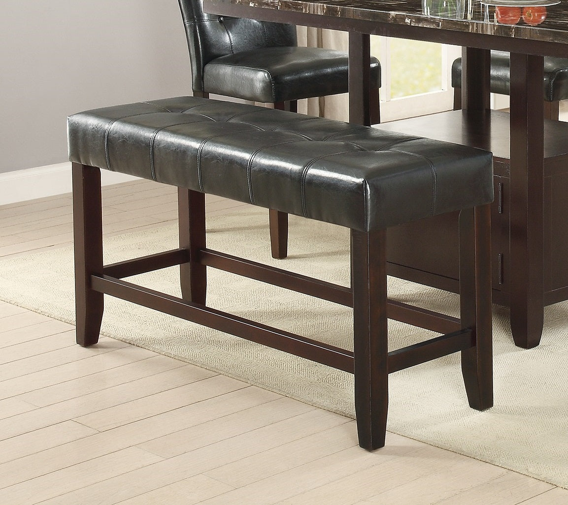 Counter Height 1pc Bench Dining Room Black Faux Leather Cushion Tufted Seat Wooden Base Comfort Seat Kitchen Dining