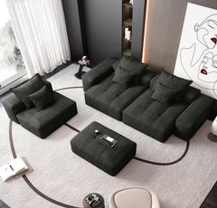 Modern Oversized Modular Sectional Sofa,Sparkling Chenille Fabric Soft Cushion Sofa with 6 Pillows,6 PCS DIY Combination Tufted Sofa,No Assembly Required,BLACK