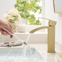 Brushed Gold Bathroom Faucet,Faucet for Bathroom Sink, Single Hole Bathroom Faucet Modern Single Handle Vanity Basin Faucet