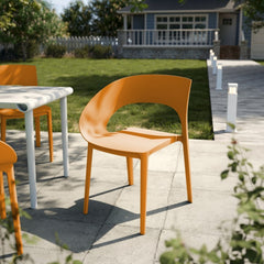 Holiday - Tropical Orange Polypropylene Single-Side Chair- One-Piece Design for Indoor & Outdoor Use,suitable for living rooms, dining rooms, gardens, terraces and other scenarios  (Set of 4)