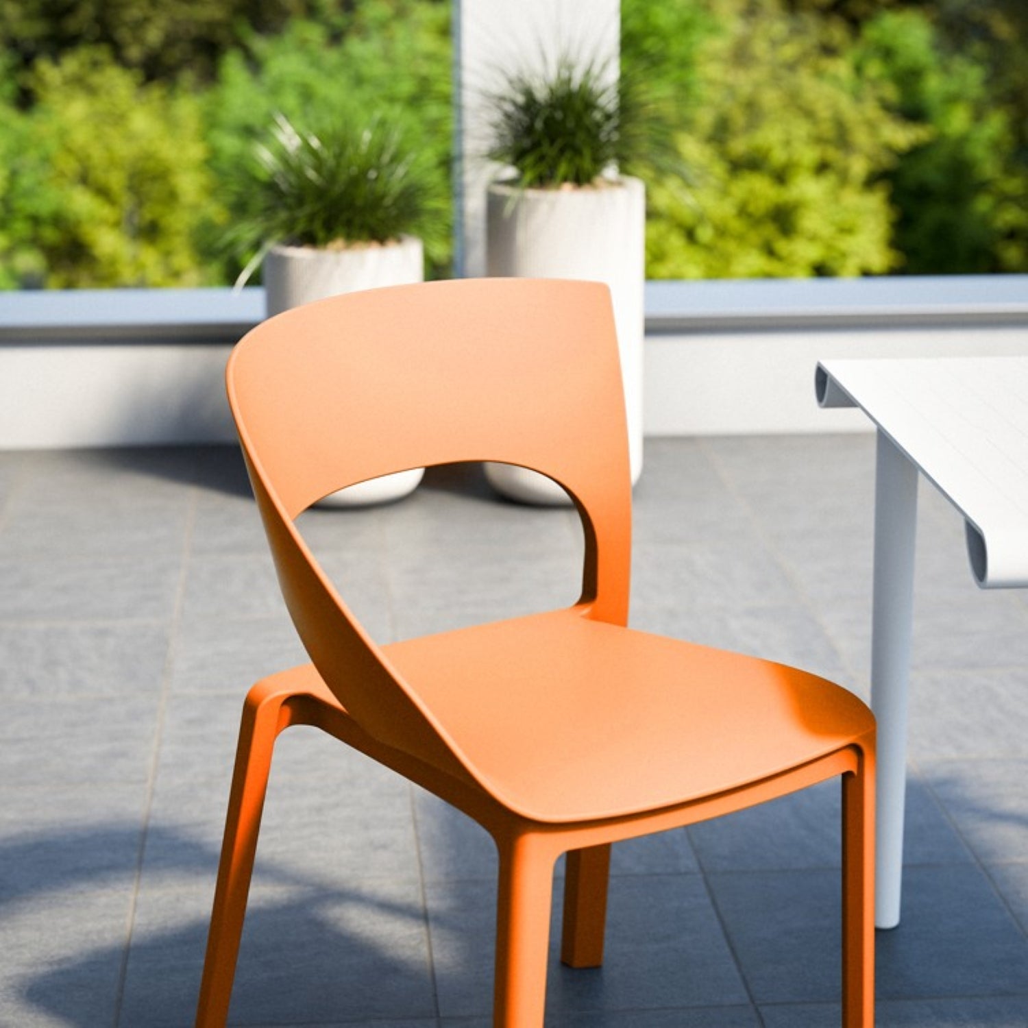 Holiday - Tropical Orange Polypropylene Single-Side Chair- One-Piece Design for Indoor & Outdoor Use,suitable for living rooms, dining rooms, gardens, terraces and other scenarios  (Set of 4)