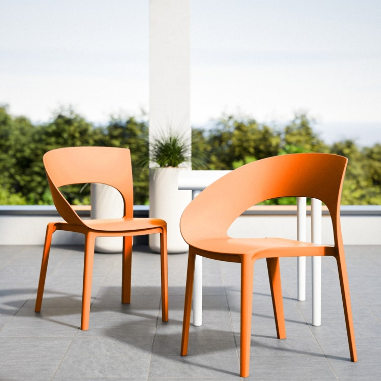 Holiday - Tropical Orange Polypropylene Single-Side Chair- One-Piece Design for Indoor & Outdoor Use,suitable for living rooms, dining rooms, gardens, terraces and other scenarios  (Set of 4)