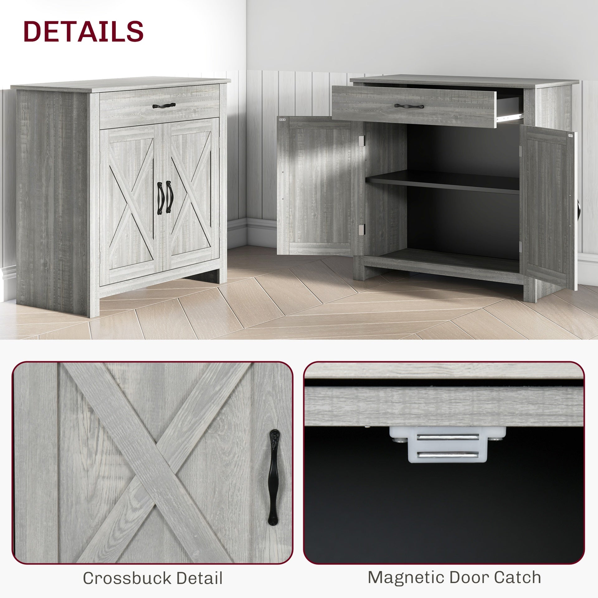HOMCOM Farmhouse Sideboard Buffet Cabinet, Barn Door Coffee Bar Cabinet with Drawer and Adjustable Shelf, Kitchen Cabinet for Living Room, Entryway, Stone Gray