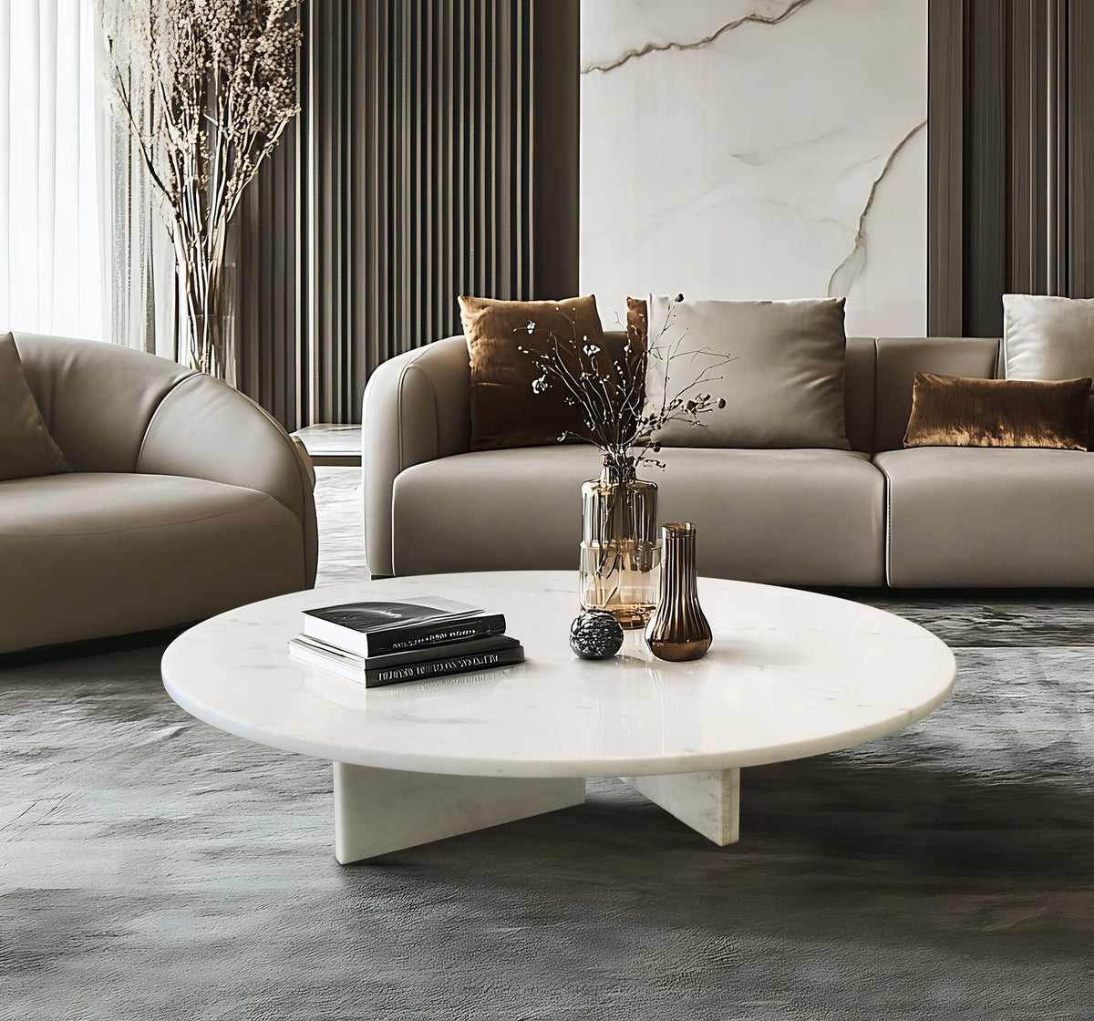 White natural marble coffee table, living room table,natural stone, Ø35.4 h9.8 Inch/Ø90 h25 cm, genuine marble, real marble