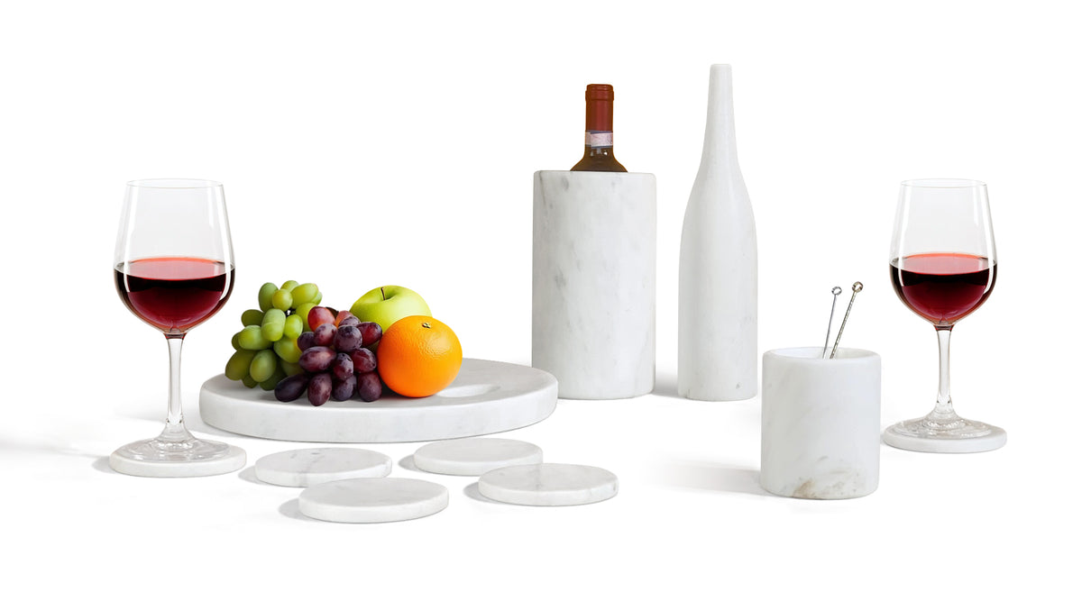 White natural marble dining room accessories set, natural stone, luxury 10 pcs set, genuine marble, real marble