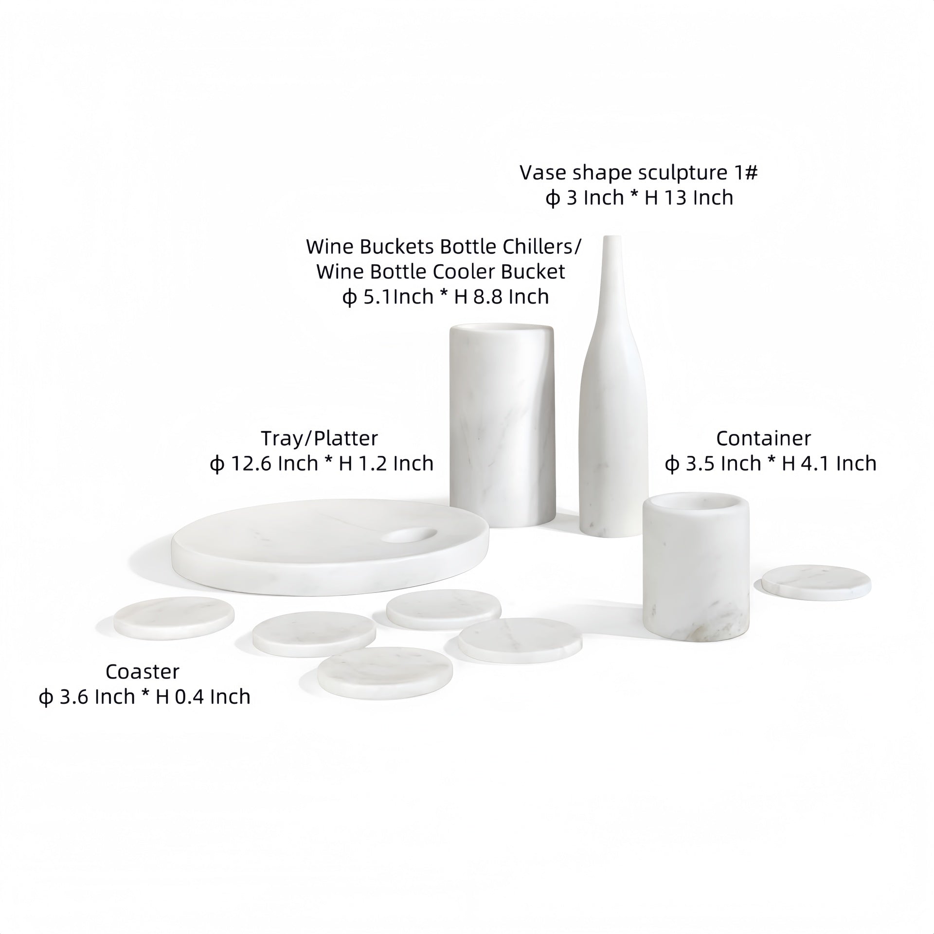 White natural marble dining room accessories set, natural stone, luxury 10 pcs set, genuine marble, real marble