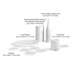 White natural marble dining room accessories set, natural stone, luxury 10 pcs set, genuine marble, real marble