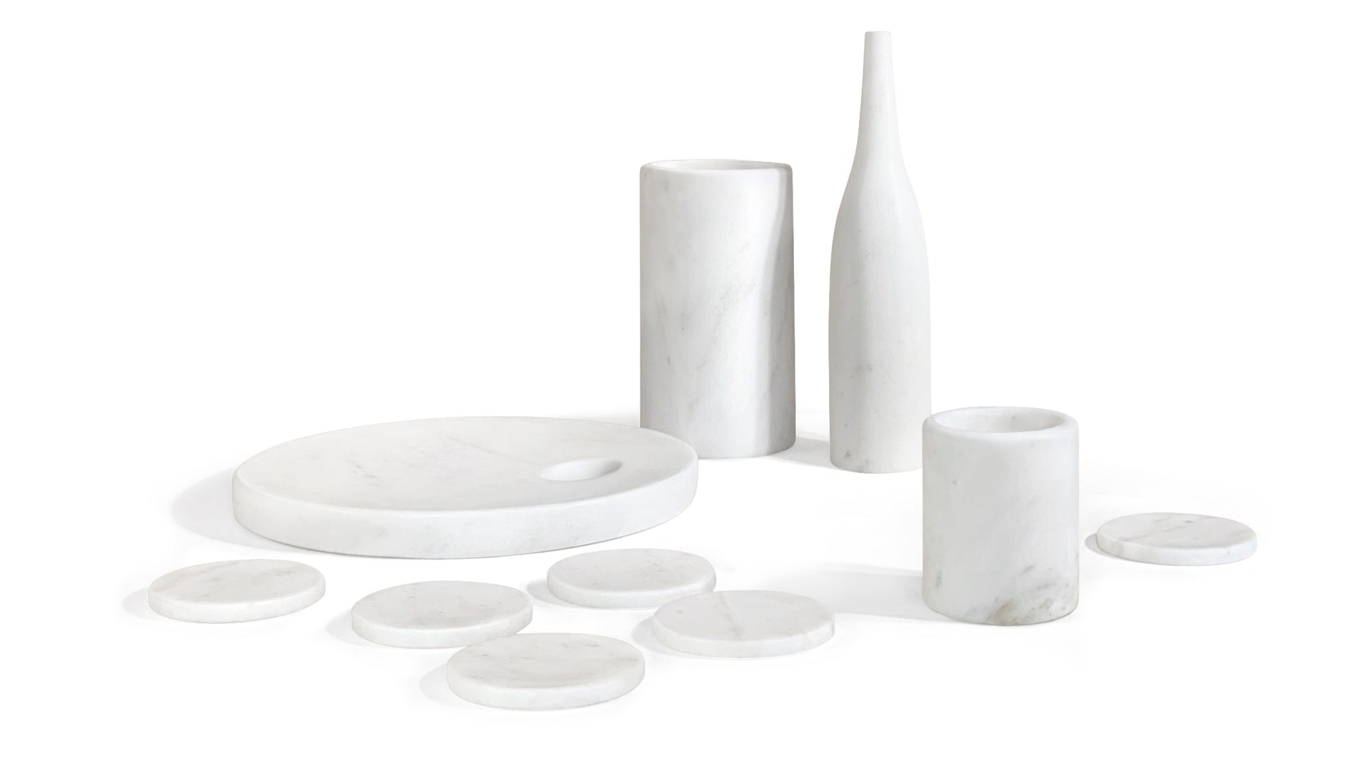 White natural marble dining room accessories set, natural stone, luxury 10 pcs set, genuine marble, real marble