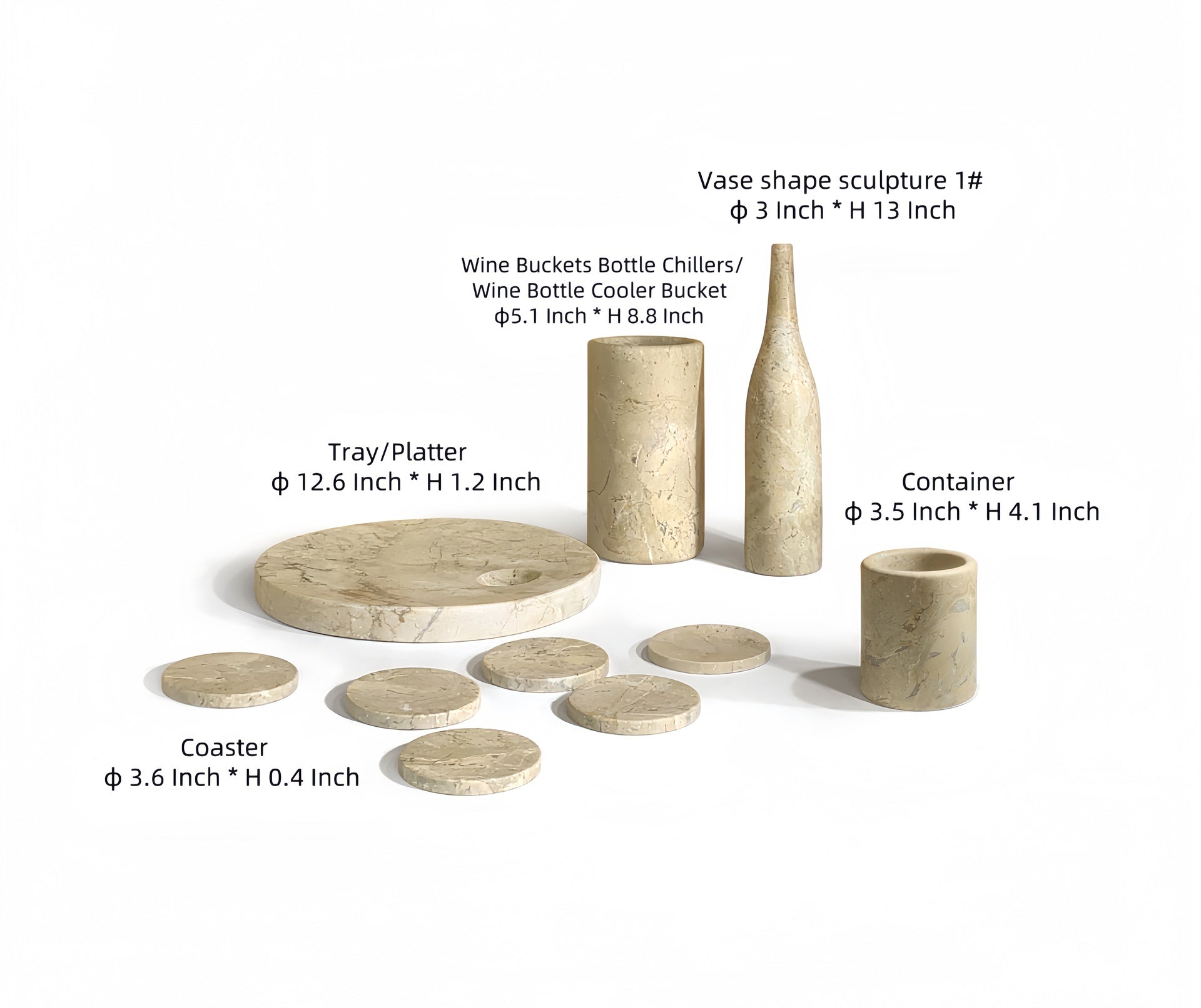 Gold Yellow Beige natural marble dining room accessories set, natural stone, luxury 10 pcs set, genuine marble, real marble