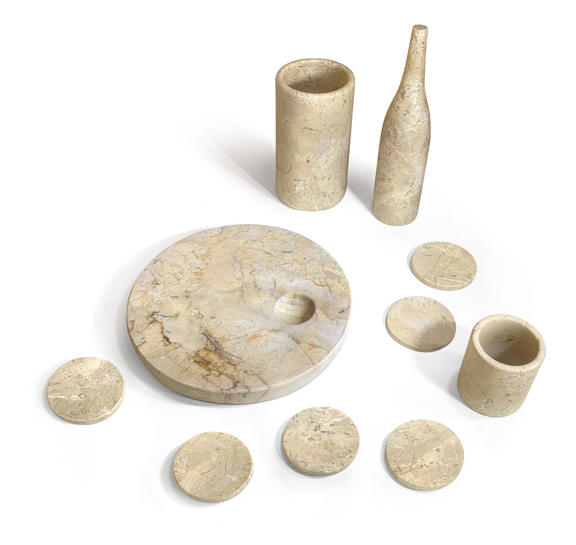 Gold Yellow Beige natural marble dining room accessories set, natural stone, luxury 10 pcs set, genuine marble, real marble