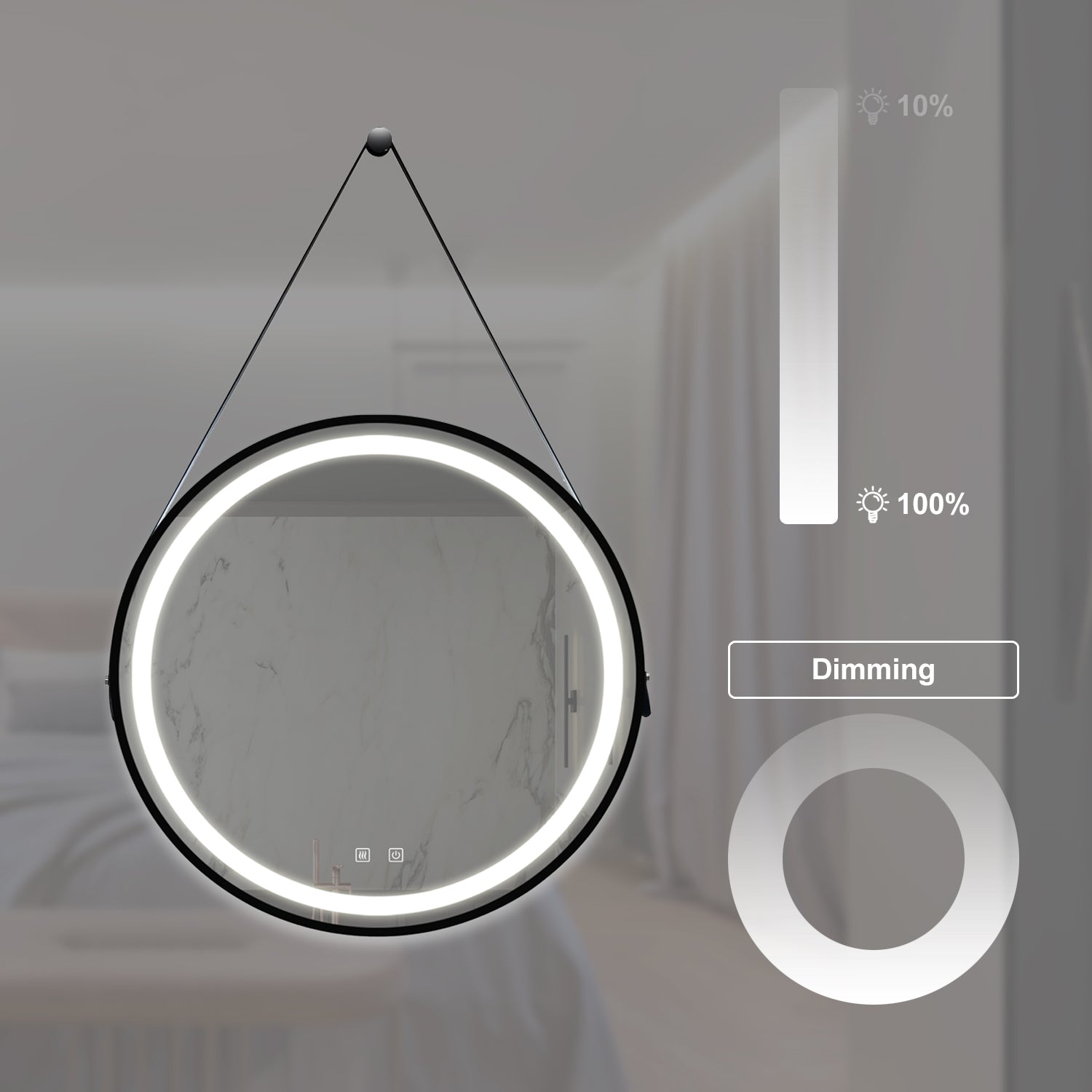 24inch Bathroom Led Classy Vanity Mirror with focused backplane,Black aluminum alloy frame,High Lumen,Dimmable Touch,Wall Switch Control, Anti-Fog ,CRI 95 Adjustable 3000K-4500K-6000K ,IP54 Waterproof