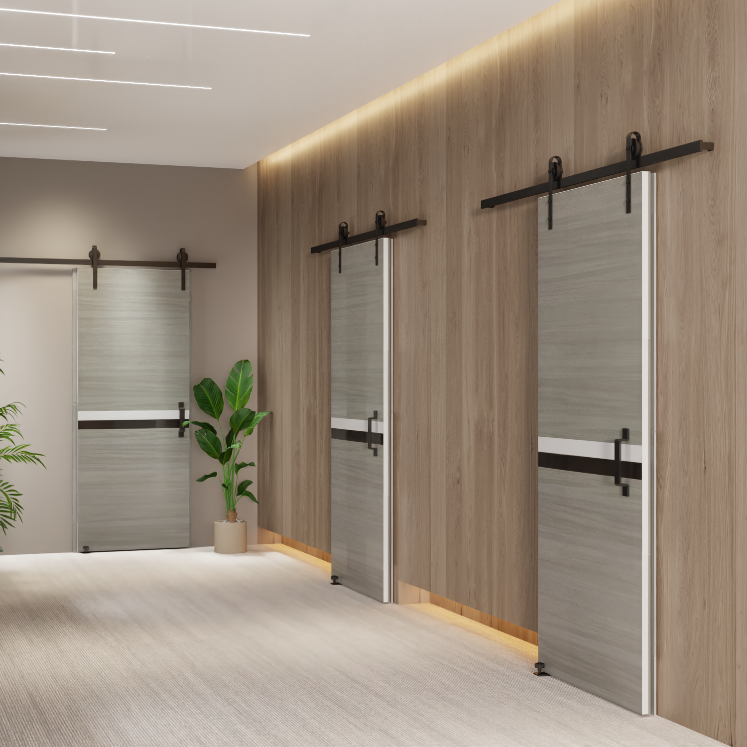 CRAZY ELF 36" x 84" Melamine Integrated Door Slab + 6.6FT Sliding Track Kit + Adjustable Floor Guider + Pull Handle, Modern Interior Door panel, Protected By 2mm Thick Melamine Layer, Moisture-proof