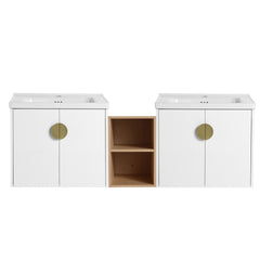 60 Inch Soft Close Doors Bathroom Vanity With Sink, and A Small Storage Shelves.BVC06360GWH