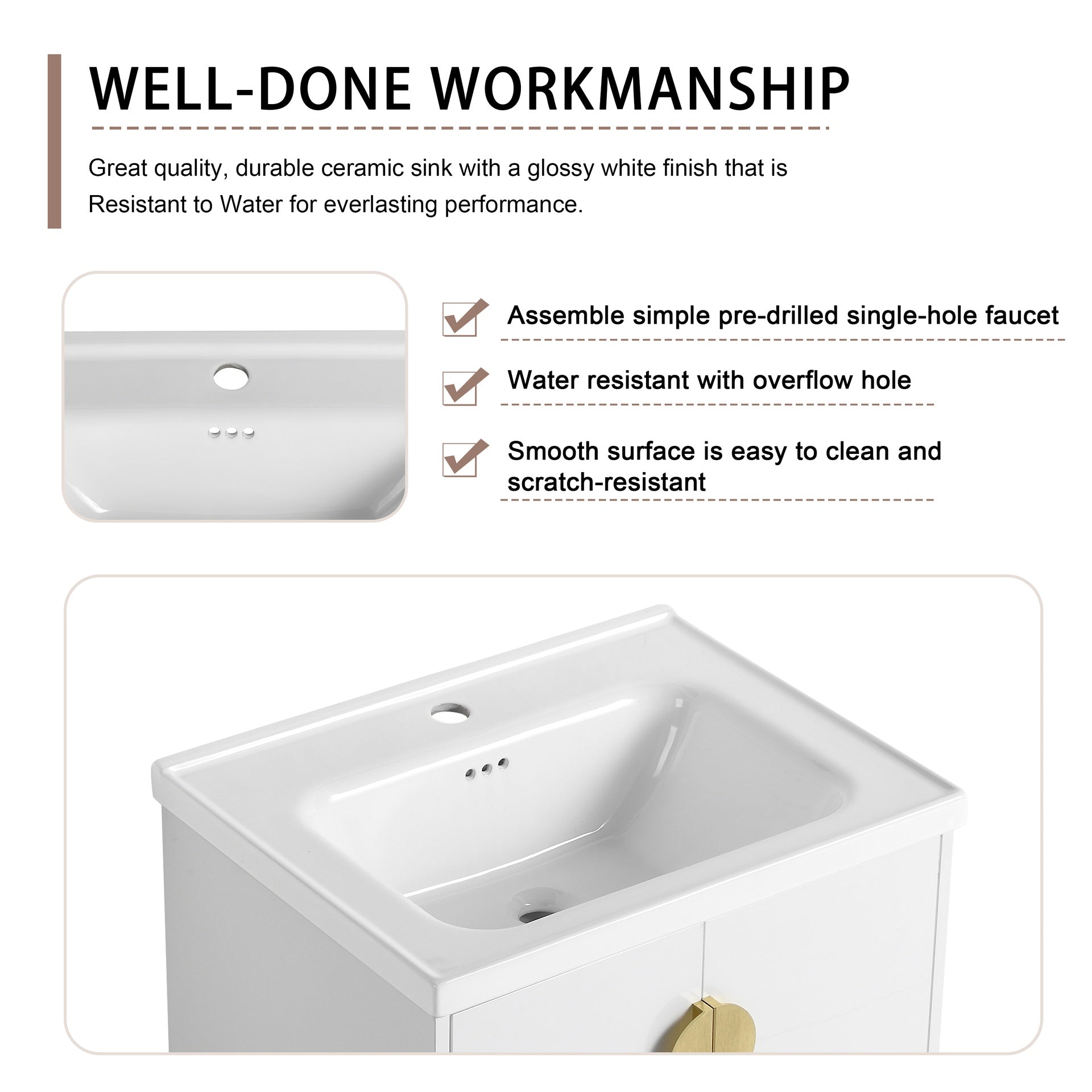 60 Inch Soft Close Doors Bathroom Vanity With Sink, and A Small Storage Shelves.BVC06360GWH