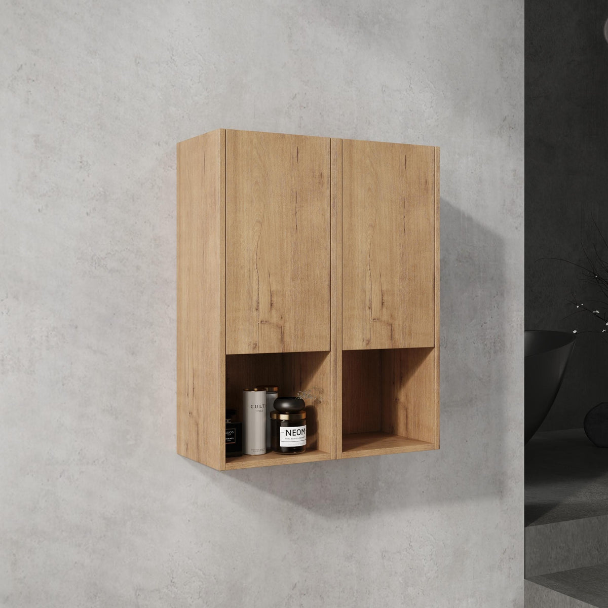 24" Bathroom Side Cabinet,Soft Close Doors,Float Mounting Design,Imitative Oak,(KD-Packing)