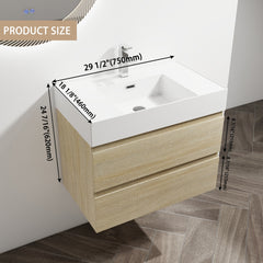 30" Wall-Mounted Bathroom Vanity With Resin Sink, 2-Soft Close Drawers, KD-Package