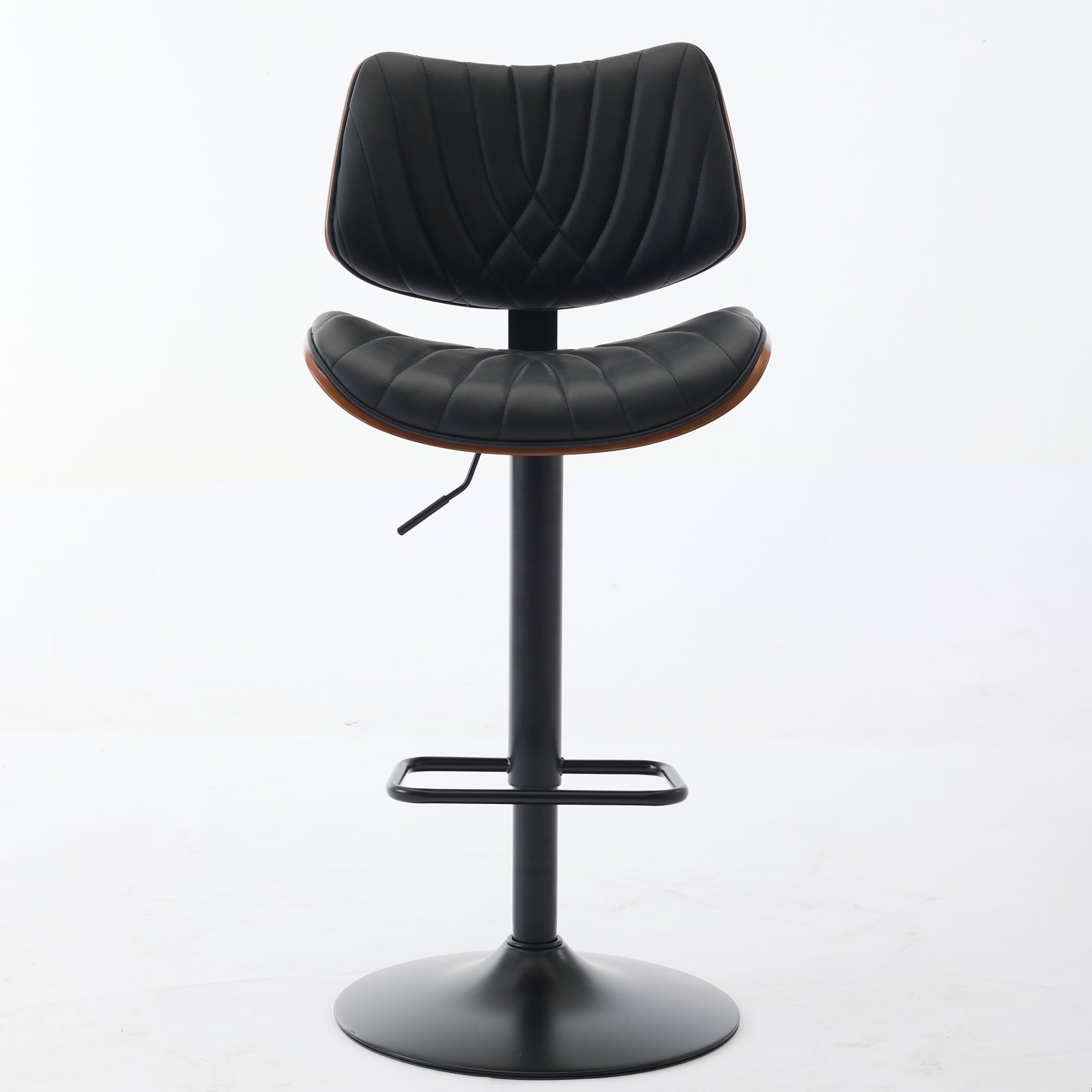 Walnut Bentwood Bar Stools Mid Century Modern Adjustable Counter Height Black Leather Upholstered 360°Swivel Bar Chairs for Kitchen Island/Dining Room/Cafe,Beige,Set of 2