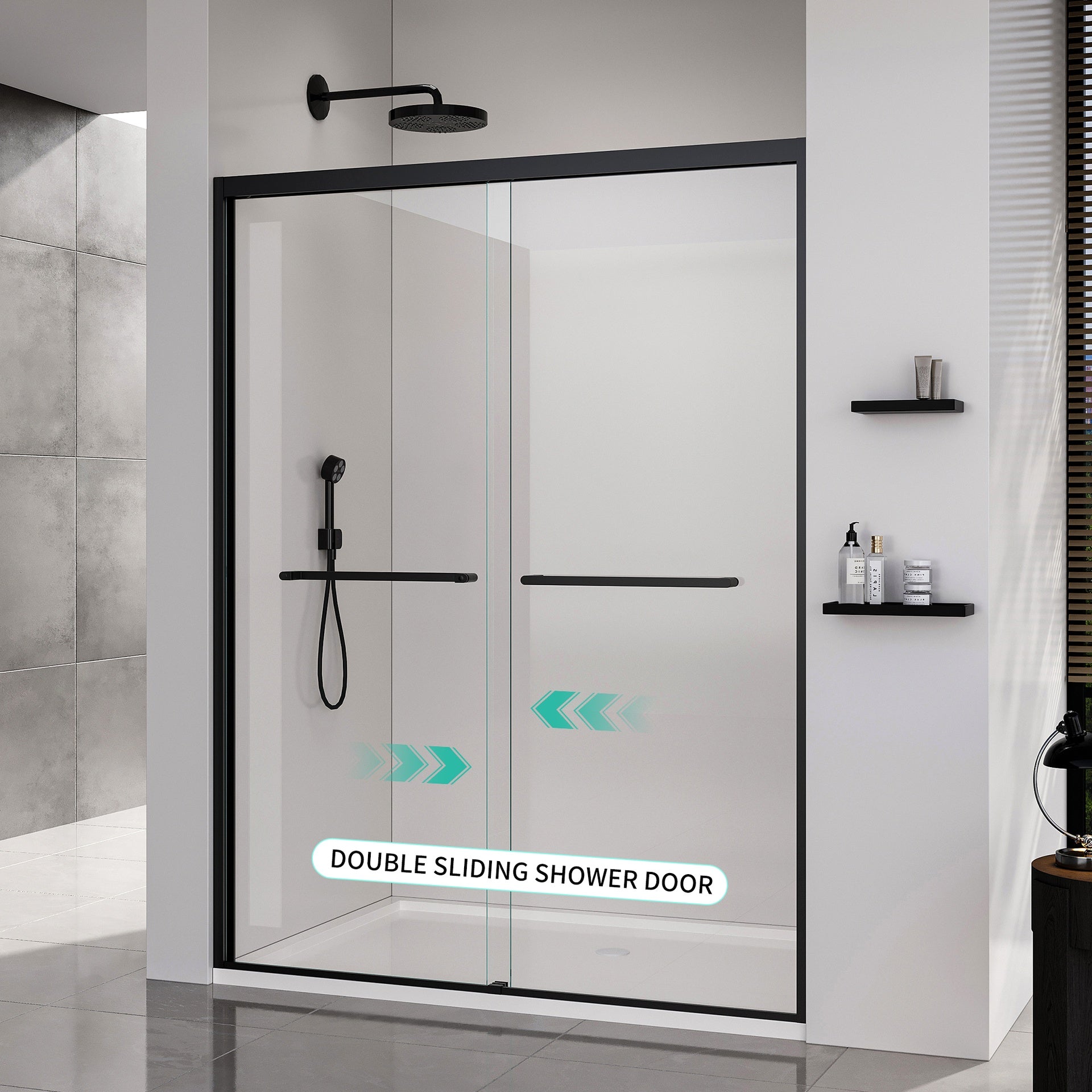 56-60*72 INCH Frame Double Sliding soft-close Shower Doors, Bathroom Sliding Shower Door,  (6mm) Thick SGCC Tempered Glass Door For Bathroom Door ,Matte Black