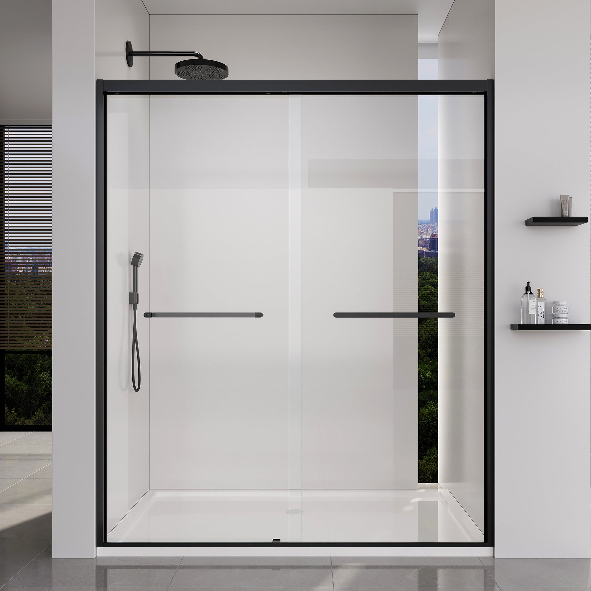 56-60*72 INCH Frame Double Sliding soft-close Shower Doors, Bathroom Sliding Shower Door,  (6mm) Thick SGCC Tempered Glass Door For Bathroom Door ,Matte Black