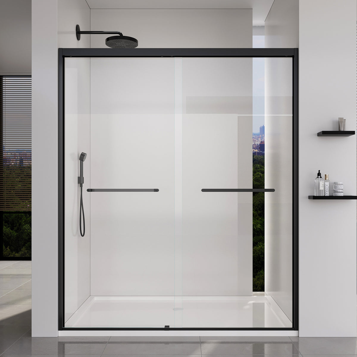 56-60*72 INCH Frame Double Sliding soft-close Shower Doors, Bathroom Sliding Shower Door,  (6mm) Thick SGCC Tempered Glass Door For Bathroom Door ,Matte Black