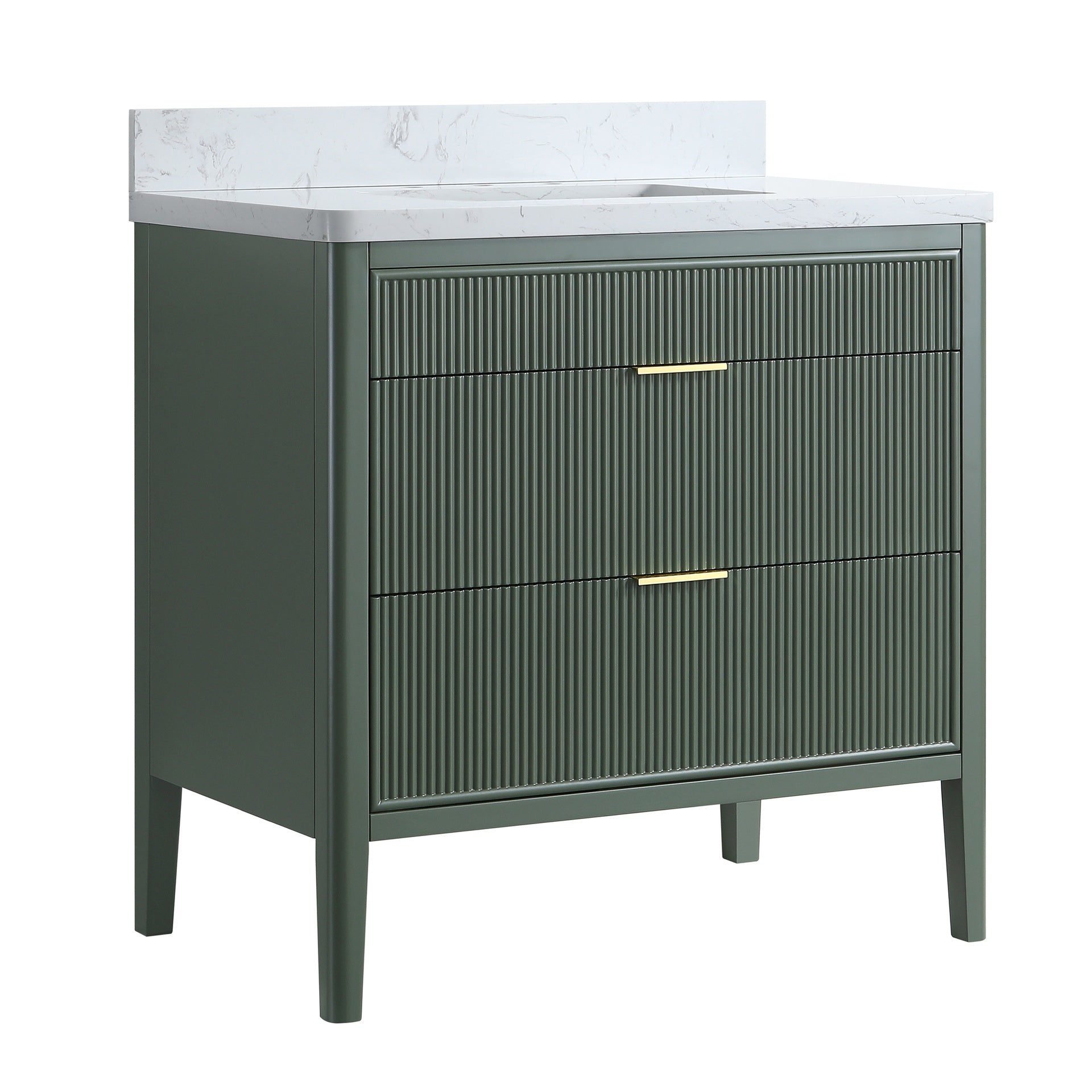 Fully Assembled 36''  Green Freestanding Single Sink Bathroom Vanity with Solid Wood Construction and Engineered Marble Top