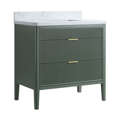 Fully Assembled 36''  Green Freestanding Single Sink Bathroom Vanity with Solid Wood Construction and Engineered Marble Top