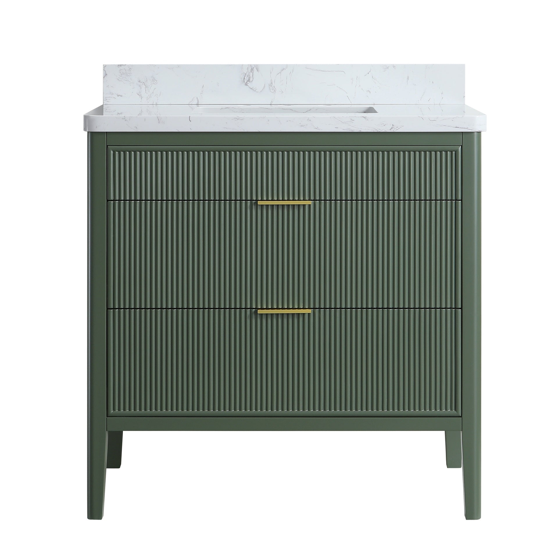 Fully Assembled 36''  Green Freestanding Single Sink Bathroom Vanity with Solid Wood Construction and Engineered Marble Top