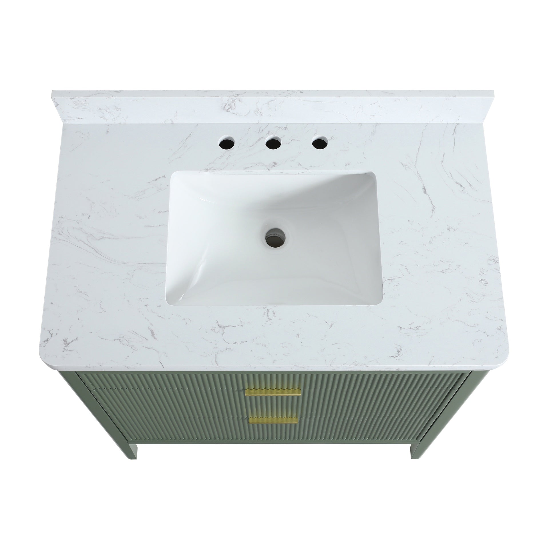Fully Assembled 36''  Green Freestanding Single Sink Bathroom Vanity with Solid Wood Construction and Engineered Marble Top