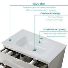 BB0936Y311, Integrated white ceramic basin, drain assembly NOT included