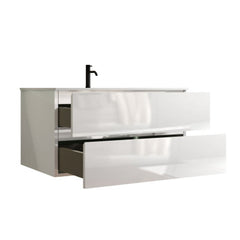 TIA 36" Wall Mount Glossy White Bathroom Vanity with Ceramic Sink with Single Hole, Large Storage Floating Bathroom Vanity for Modern Bathroom, Pre-assembled