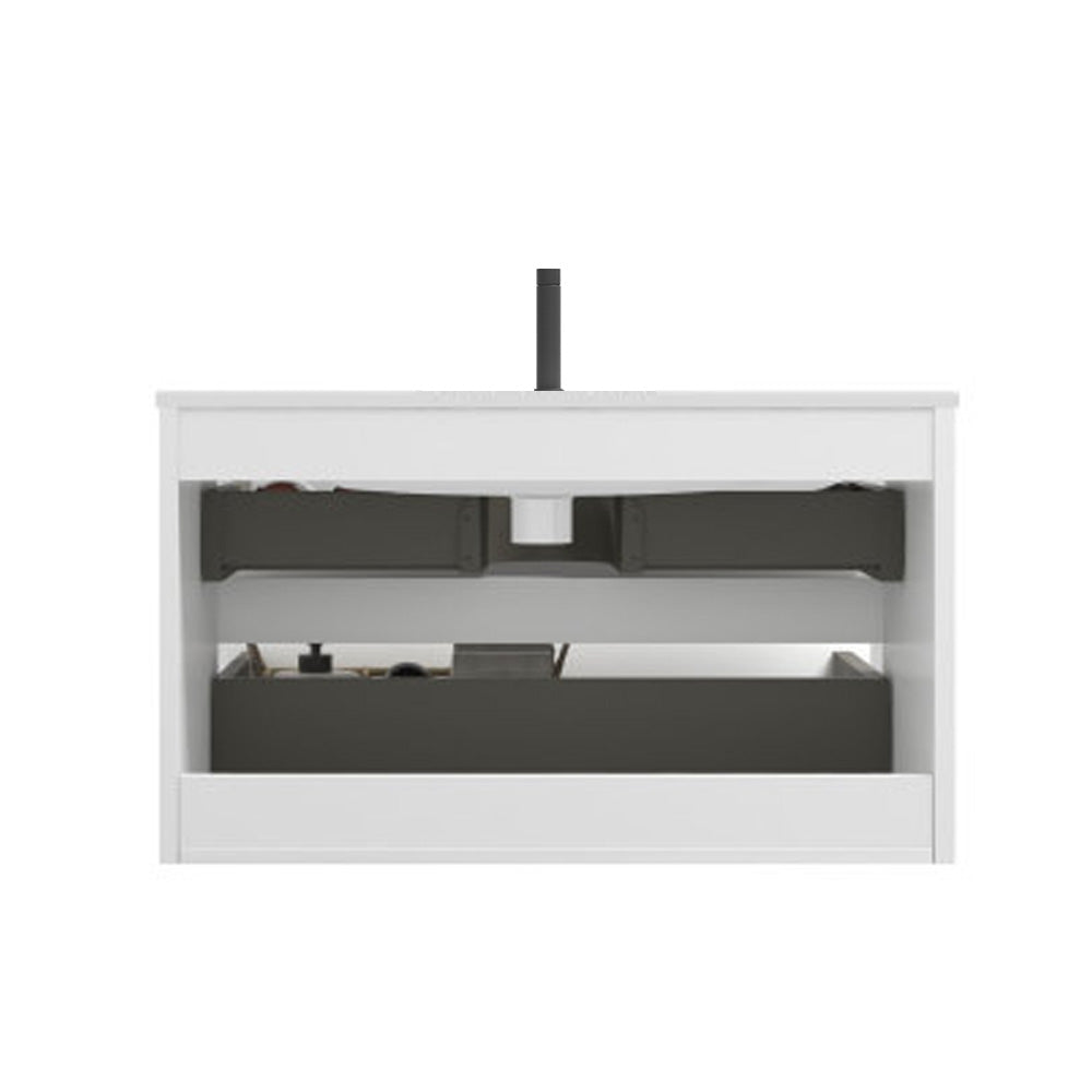 TIA 36" Wall Mount Glossy White Bathroom Vanity with Ceramic Sink with Single Hole, Large Storage Floating Bathroom Vanity for Modern Bathroom, Pre-assembled