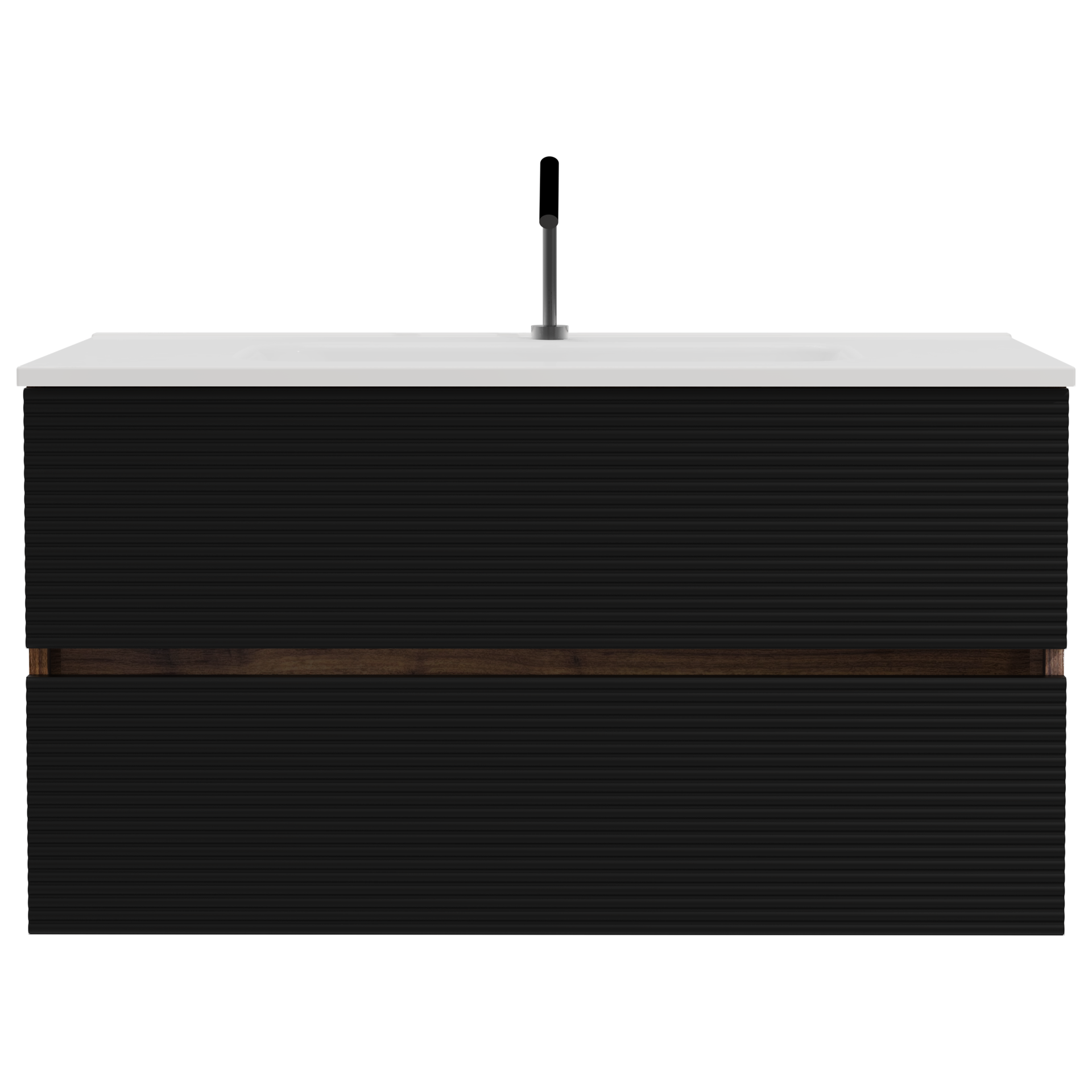 Gloria 36" Wall Mounted Soft Black & Walnut Bathroom Vanity with Integrated Ceramic Sink with Overflow, Large Storage Floating Bathroom Vanity for Modern Bathroom, KD