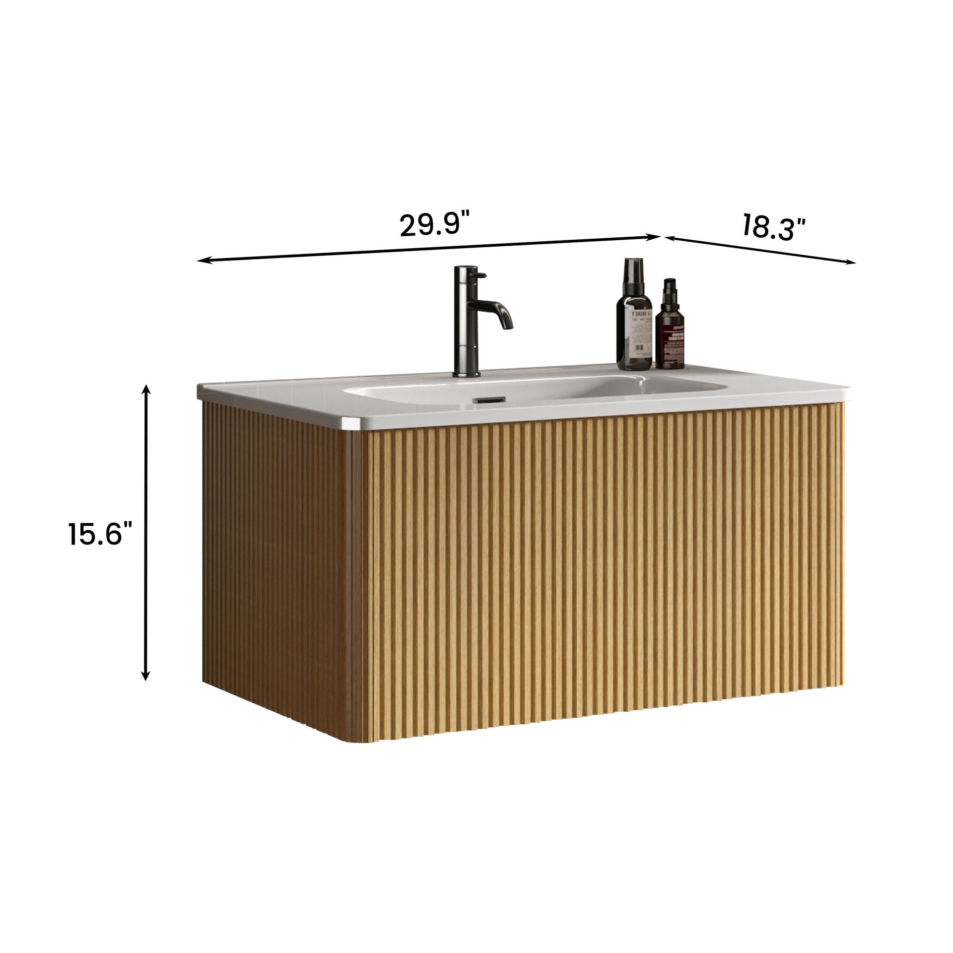 Etna 30" Striped Oak Bathroom Vanity with White Ceramic Sink, Wall Mounted Floating Bathroom Vanity for Modern Bathroom, KD