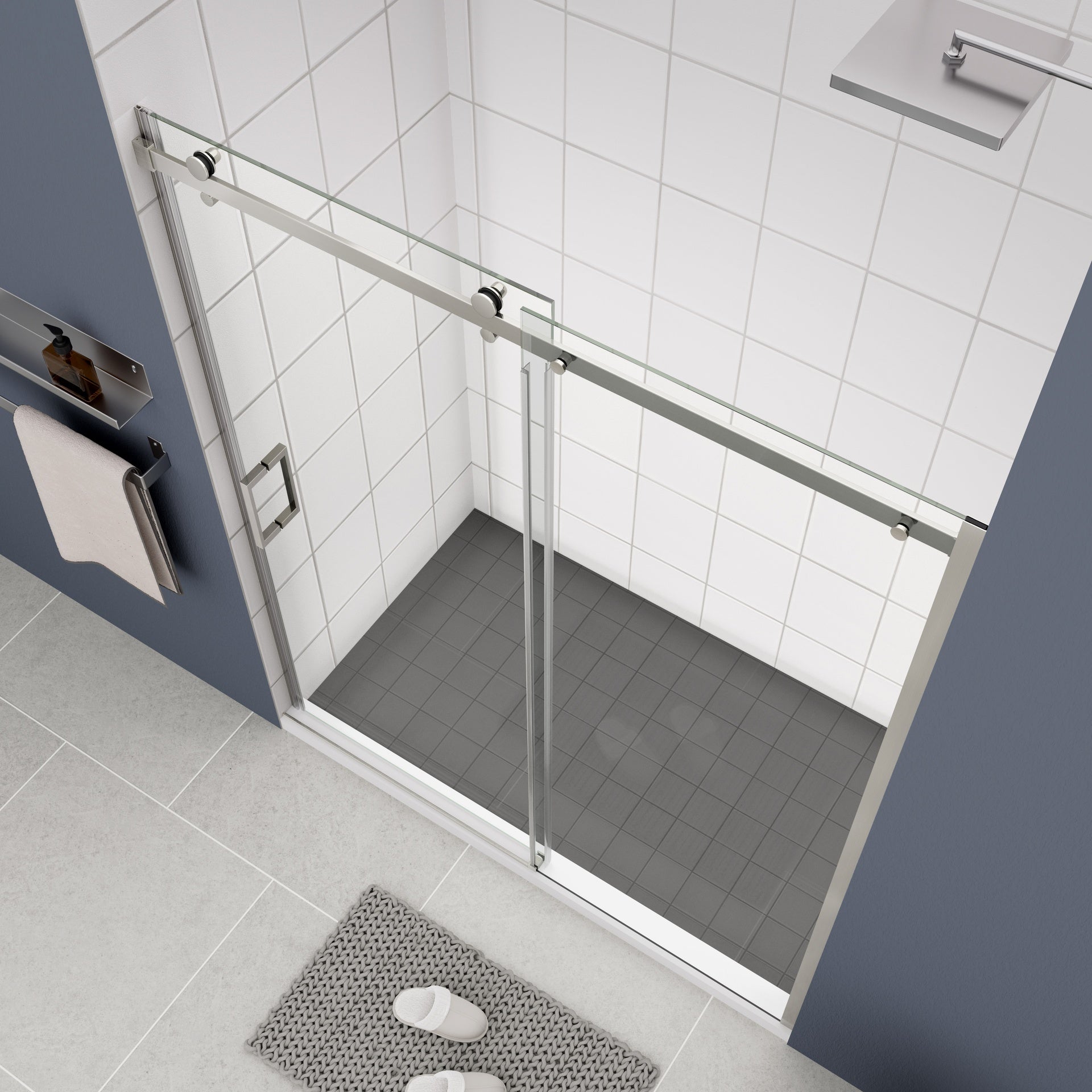 Glass shower door, sliding door, with 5/16" tempered glass and Polished Chrome finish 6074
